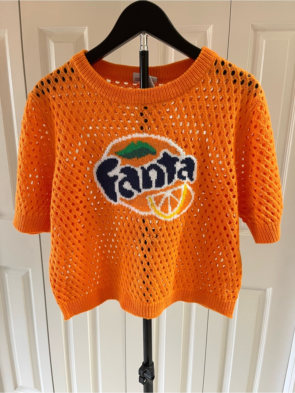 Coca Cola Fanta Orange Open-Knit Crop Short Sleeve Sweater